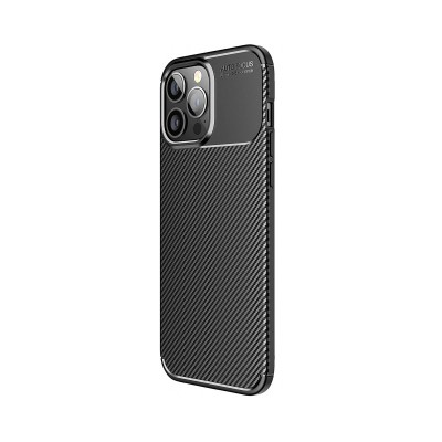 Husa iPhone 14 Pro Max, Protectie Carbon Rugged Auto Focus, SIlicon, Negru